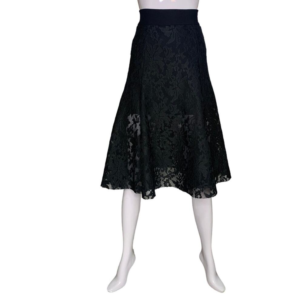 Maje Jirouette A-Line Skirt Floral Lace Black Mini Lining Zipper on Back Size 1